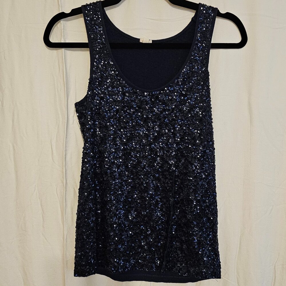 J. CREW Full Sequin Navy Blue Scoop Neck Tank Top (XS)